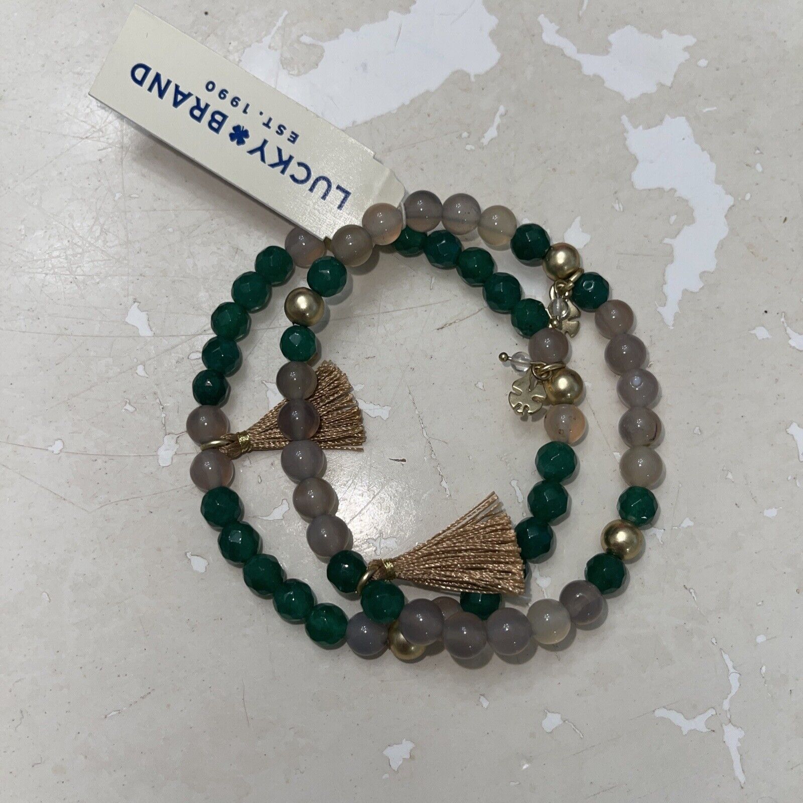35 Lucky Brand Gold Tone Green Beaded Bracelet
